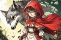 Illustration of Little Red Riding hood - wolf is a companion -Â Generative AI Royalty Free Stock Photo